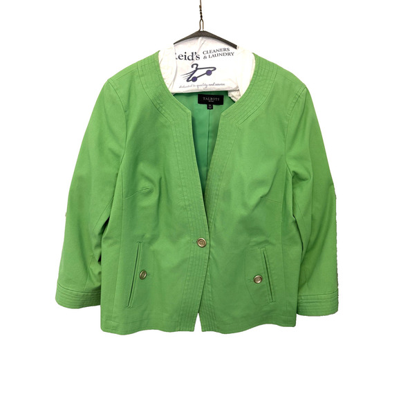 Talbots Blazer Womens 16P Green Collarless Open Front Petite Career Lined Office - Picture 4 of 8